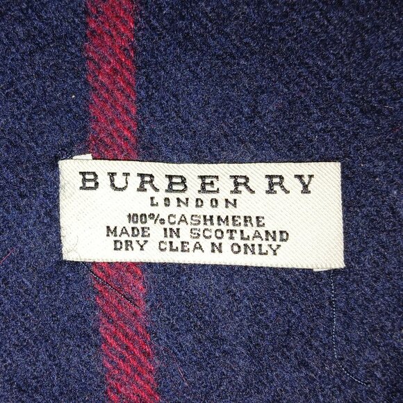 Vintage Burberry Navy Blue Red Light Blue Plaid Fall Winter Luxury Outdoor Scarf - Picture 4 of 4